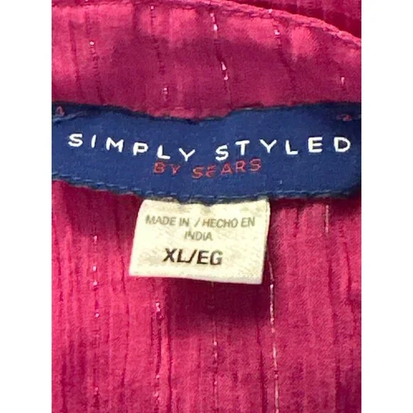 Simply Styled by Sears Sheer XL Fuschia Pink Long Sleeve Blouse Keyhole Neckline - Picture 6 of 10